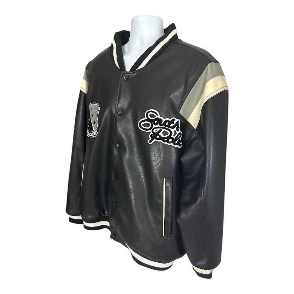 Southpole Varsity Bomber Jacket Mens XL Black Excellent Faux Leather Streetwear - Picture 3 of 12